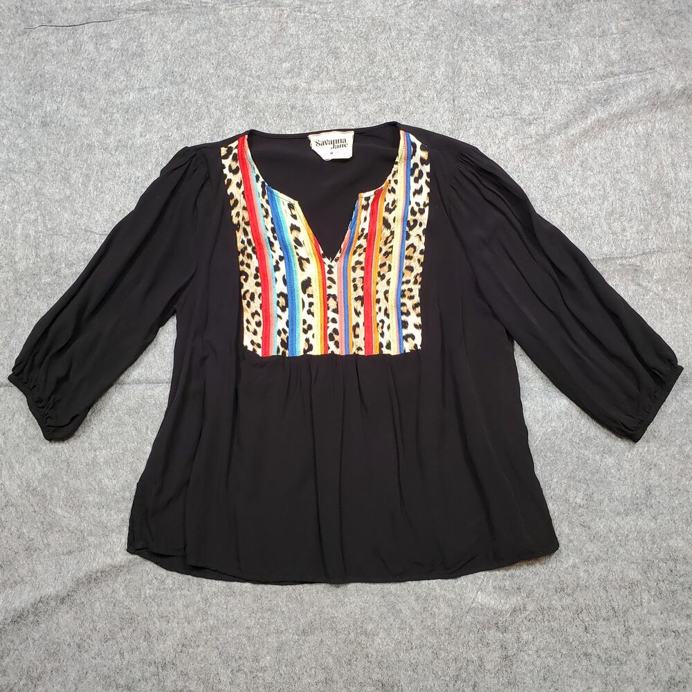 Savanna Jane Top Womens Medium Embroidered Animal Print Rainbow Boho Western